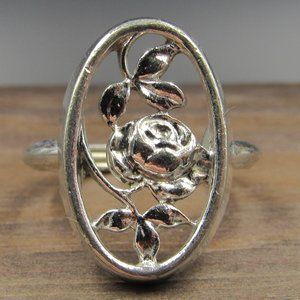 Size 8 Silver Tone Rose Flower Avon Band Ring